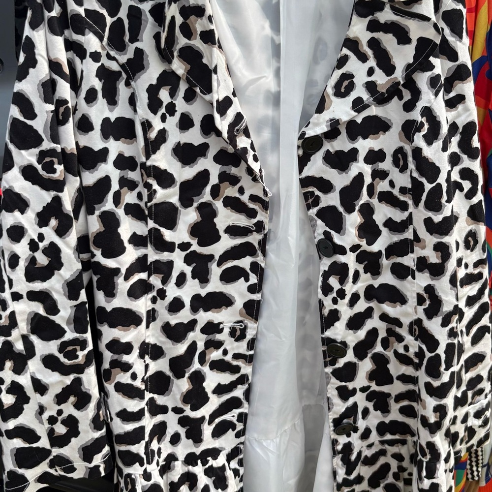 Chic Black and White Animal Print Coat